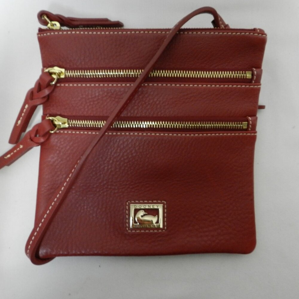 Dooney & Bourke Leather North South 3 Zip Crossbody bag purse mauve small pebble
